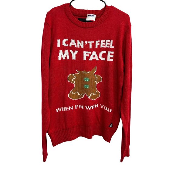 American Stitch Red Sweater I Cant Feel My Face Graphic Holiday Ugly Sz Large - Picture 1 of 9